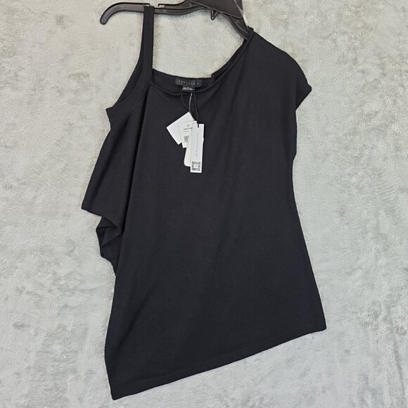 Sanctuary One Shoulder Knit Top Women's Size XL Black Strap Rayon Blend Casual - Picture 1 of 8
